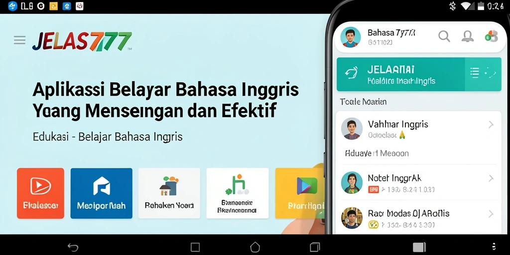 Screenshot antarmuka aplikasi JELAS777 untuk belajar bahasa Inggris.