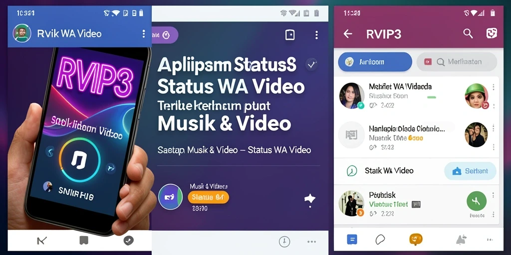 Antarmuka aplikasi RVIP3 dengan banyak pilihan video menarik untuk status.