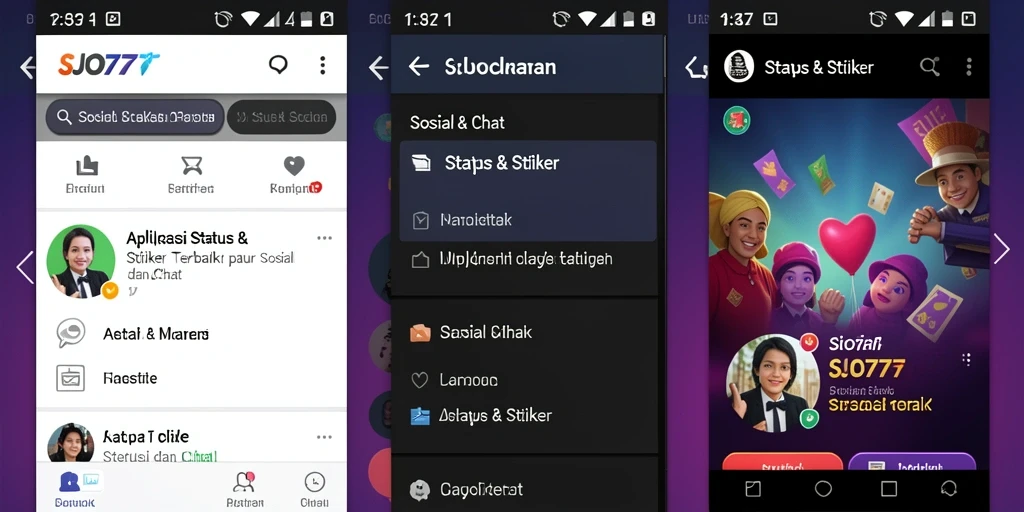 Antarmuka aplikasi SJO777 dengan stiker dan status menarik.